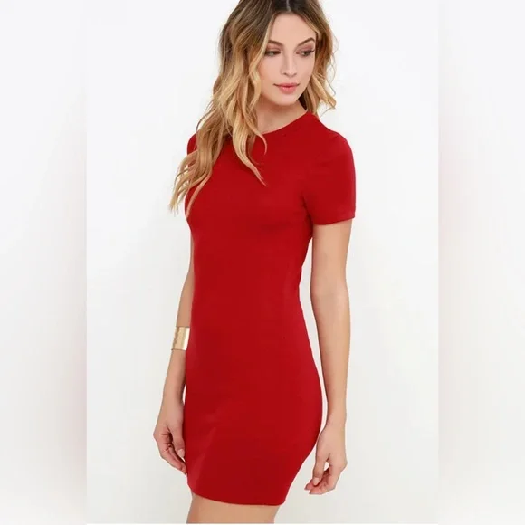 Lulu's Red Short Sleeve Bodycon Mini Dress. Made in USA. - Picture 1 of 6